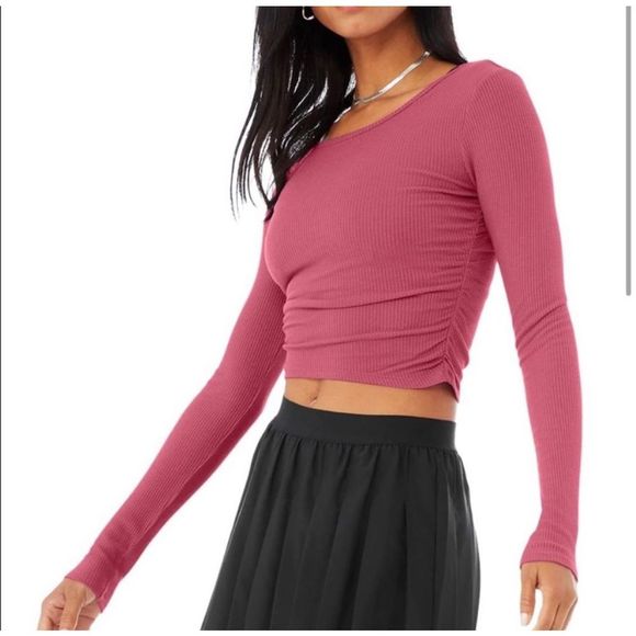 ALO Yoga Tops - Alo Yoga Pink Gather Top